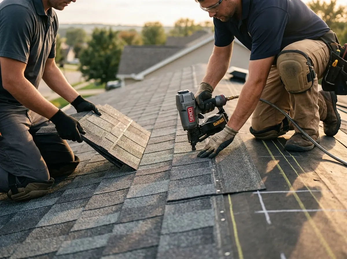 Professional roofer working on a residential roof in Kahaluu